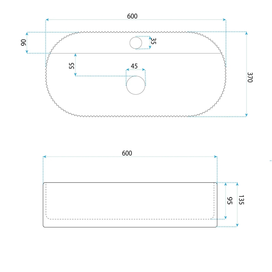 REA-U4002 - Мивка за плот MARCELA 37x60 cm керамика/лъскаво бяло