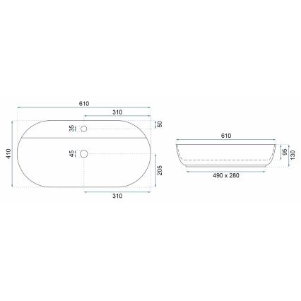 REA-U4589 - Мивка за плот AURA 41x61 cm керамика/лъскава кремава