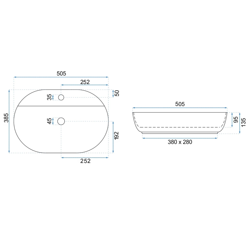 REA-U4620 - Мивка за плот AURA 38,5x50,5 см керамика/гланцово бяло