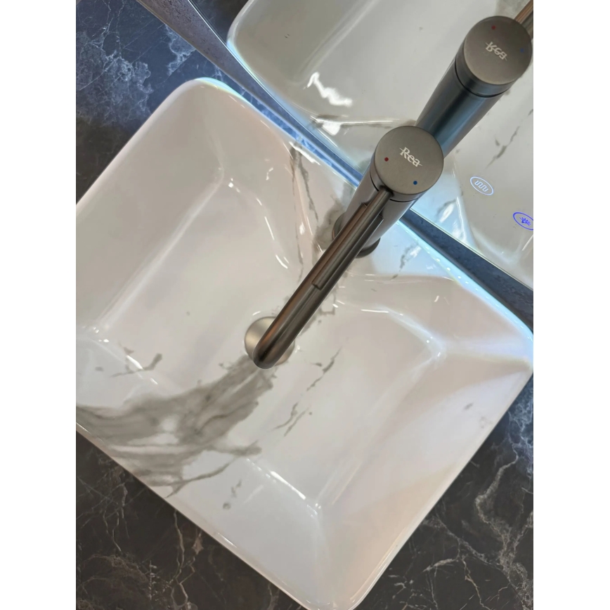 REA-U5052 - Мивка за плот KELLY 38x49 cm керамика/бяла/мраморен декор