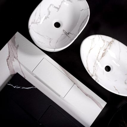 REA-U5052 - Мивка за плот KELLY 38x49 cm керамика/бяла/мраморен декор