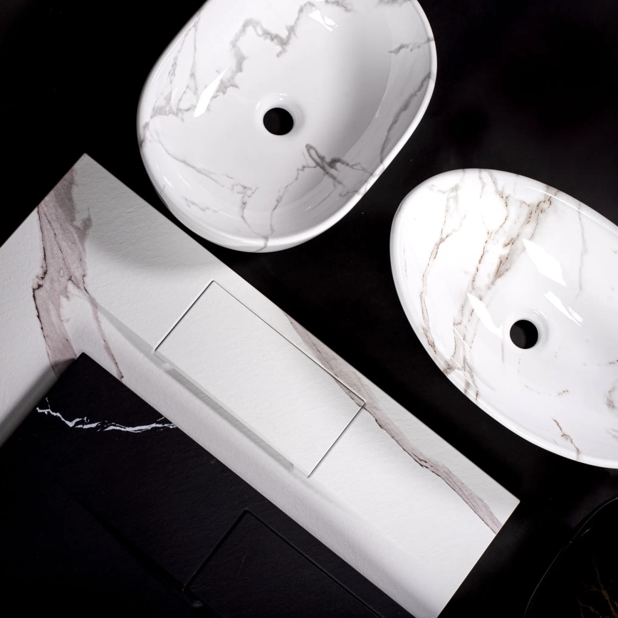 REA-U5052 - Мивка за плот KELLY 38x49 cm керамика/бяла/мраморен декор