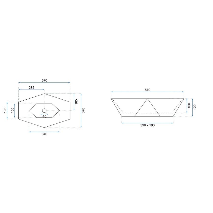 REA-U5602 - Мивка за плот VEGAS 37x57 см керамика/имитация на камък