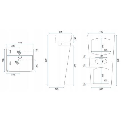REA-U5637 - Свободно стояща мивка ARIS 37,5x44 cm керамика/гланцово бяла