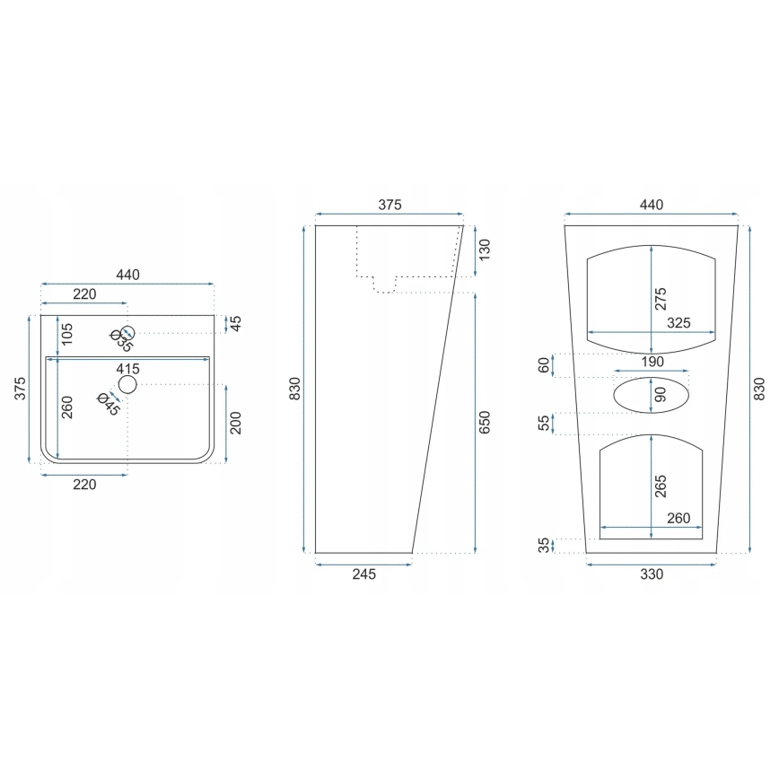 REA-U5637 - Свободно стояща мивка ARIS 37,5x44 cm керамика/гланцово бяла