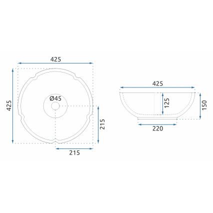 REA-U5666 - Мивка за плот VIVIEN Ø 42,5 см керамика/орнаментален десен