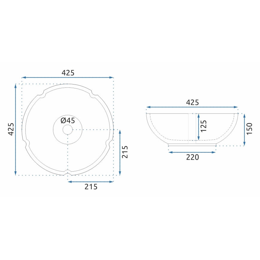 REA-U5666 - Мивка за плот VIVIEN Ø 42,5 см керамика/орнаментален десен