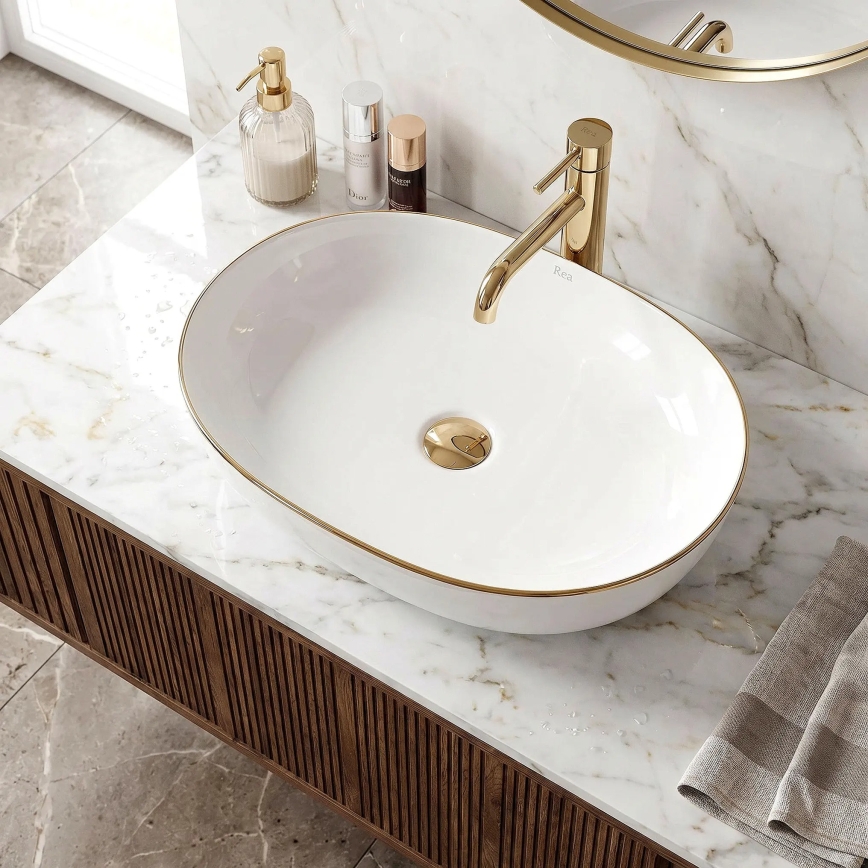 REA-U6211 - Мивка за плот CLEO 41x60,5 cm керамика/бяла/златна