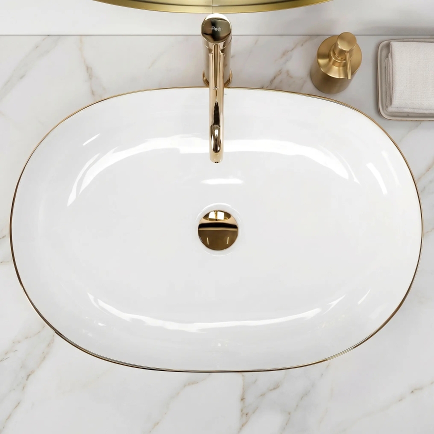 REA-U6211 - Мивка за плот CLEO 41x60,5 cm керамика/бяла/златна