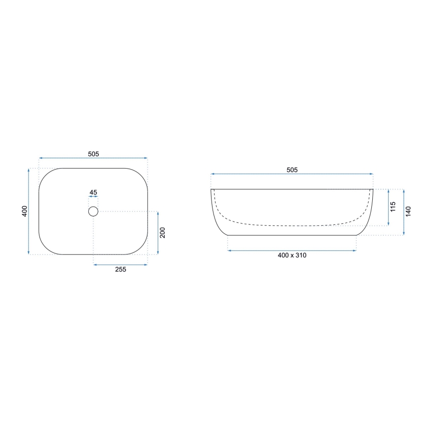 REA-U6300 - Мивка за плот MONA SLIM 40x50,5 cm керамика/бял гланц