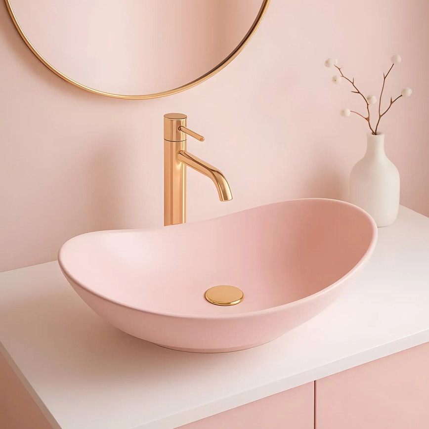 REA-U6374 - Мивка за плот ROYAL 35,5x61,5 cm керамика/матова розова