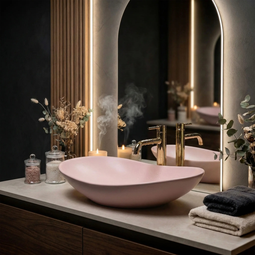 REA-U6374 - Мивка за плот ROYAL 35,5x61,5 cm керамика/матова розова