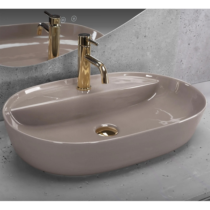 REA-U6381 - Мивка за плот AURA 41x61 см, керамична, в лъскав кафяв цвят