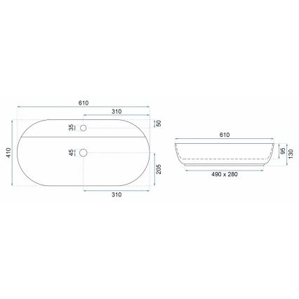 REA-U6381 - Мивка за плот AURA 41x61 см, керамична, в лъскав кафяв цвят