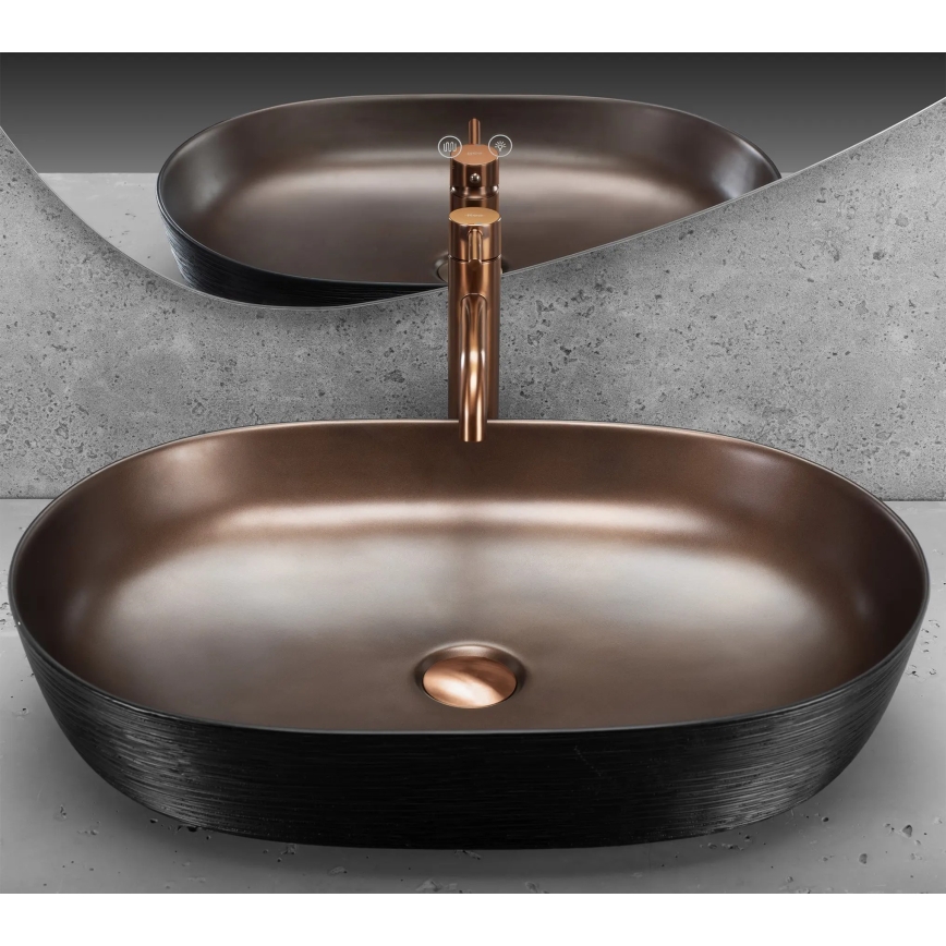 REA-U6383 - Мивка за плот CLEO 41x60,5 см керамика/черно/четкан мед