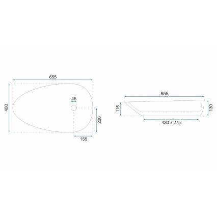 REA-U6501 - Мивка за плот GRETA 40x65,5 cm керамика/имитация на камък
