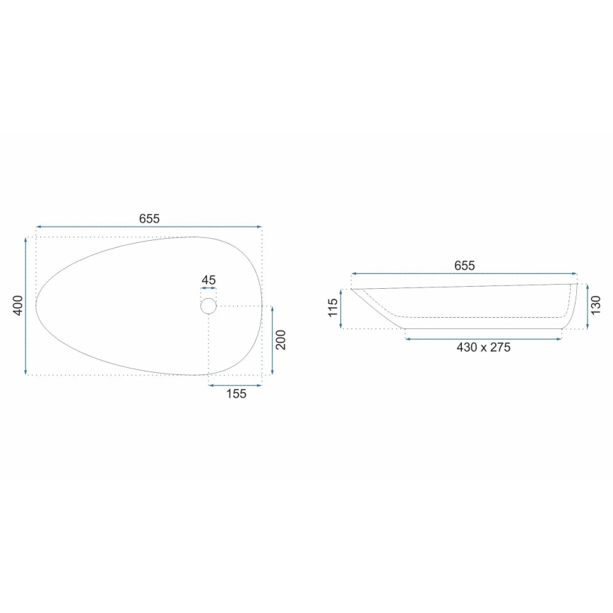 REA-U6501 - Мивка за плот GRETA 40x65,5 cm керамика/имитация на камък
