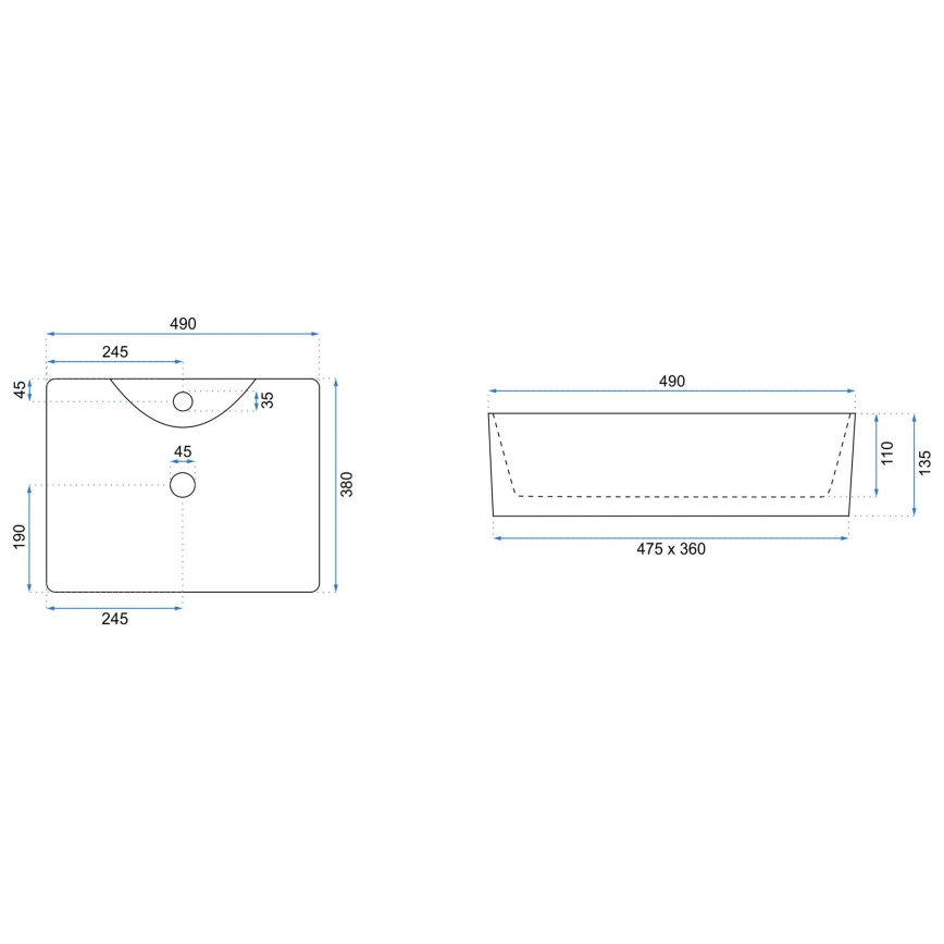 REA-U6524 - Мивка за плот KELLY 38x49 cm керамична/бяла в гланц