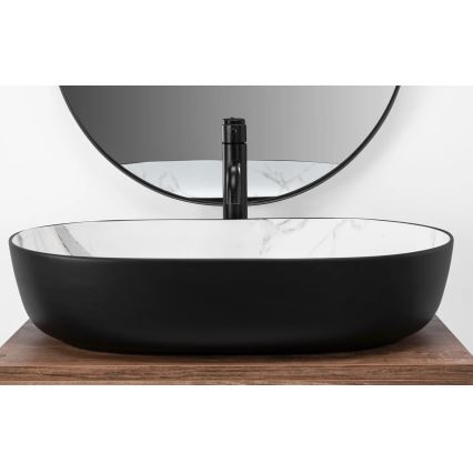 REA-U6625 - Умивалник за плот CLEO 41x60,5 см керамика/черен/бял/мраморен декор