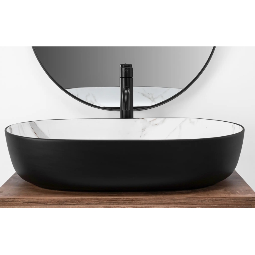 REA-U6625 - Умивалник за плот CLEO 41x60,5 см керамика/черен/бял/мраморен декор