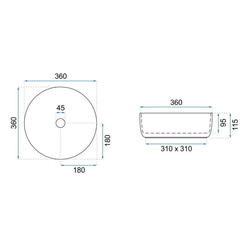 REA-U6630 - Мивка за плот SAMI Ø 36 см керамика/бяла/четкано злато