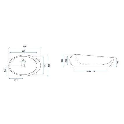 REA-U6651 - Мивка за плот ROXY 31x49 см керамика/сива/имитация на камък