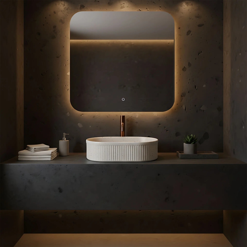 REA-U7342 - Умивалник за плот VANDA 31x49 cm керамика/бежова/имитация на камък