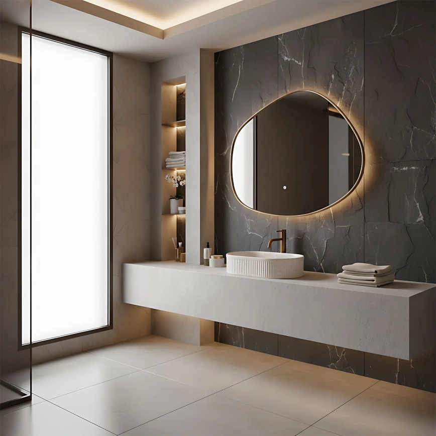 REA-U7342 - Умивалник за плот VANDA 31x49 cm керамика/бежова/имитация на камък