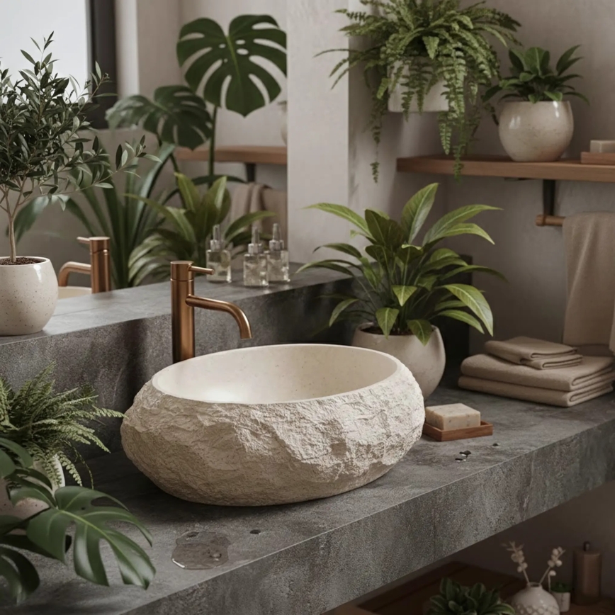 REA-U7347 - Мивка за плот MIKA 38x50 см бежова/имитация на камък