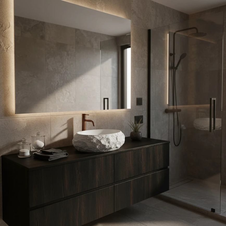 REA-U7350 - Мивка за плот MIKA 38x50 см бяла/имитация на камък