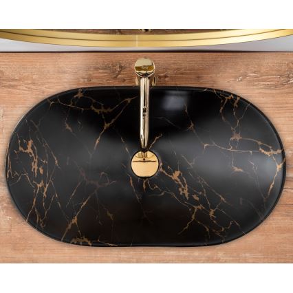 REA-U7478 - Мивалник за плот ROYAL 36x62 см керамика/черна/мраморен декор