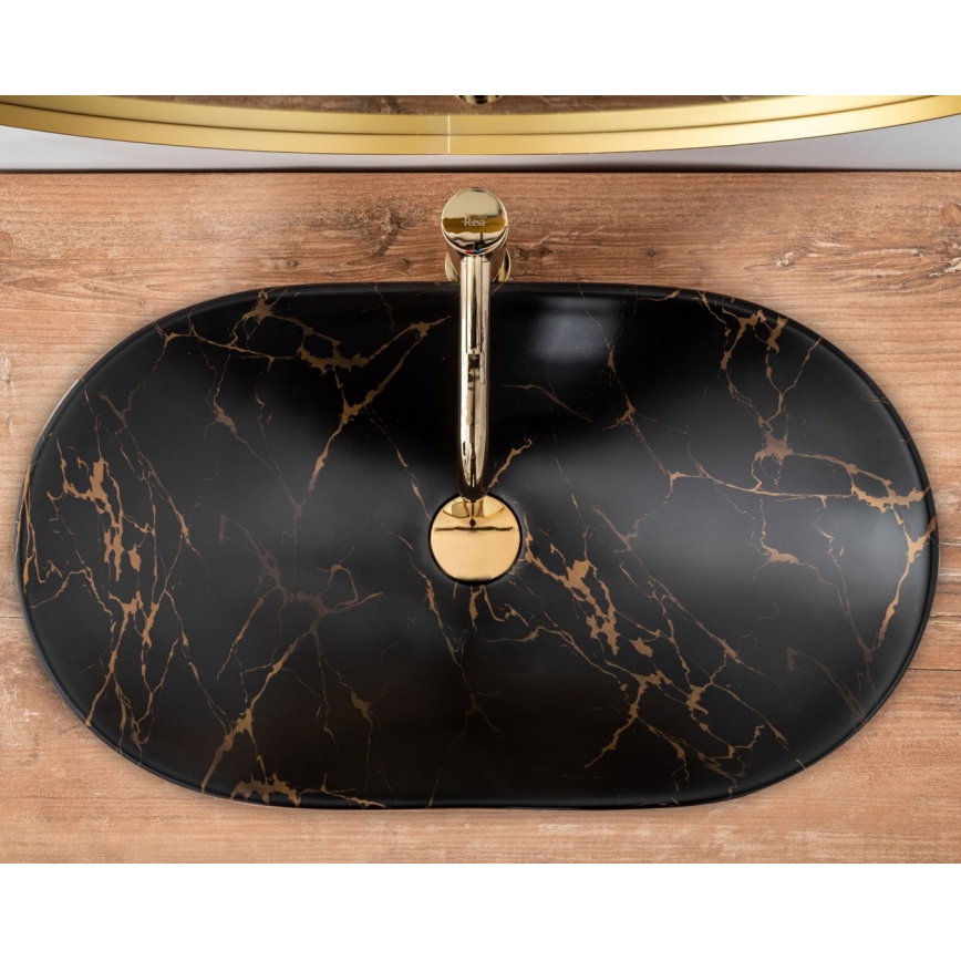 REA-U7478 - Мивалник за плот ROYAL 36x62 см керамика/черна/мраморен декор