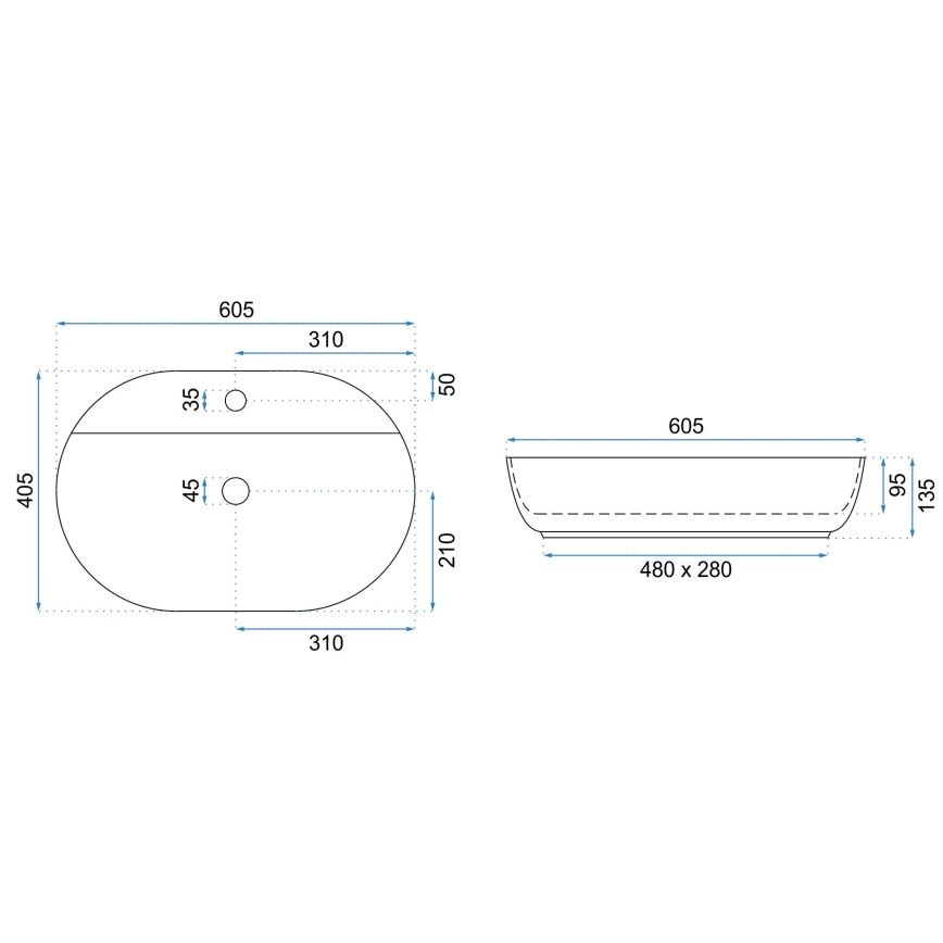 REA-U7900 - Мивка за плот AURA 40,5x60,5 cm керамика/бял гланц