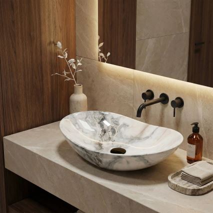 REA-U8596 - Мивка за плот ROYAL 36x62,5 см керамика/бяла/сива/имитация на камък