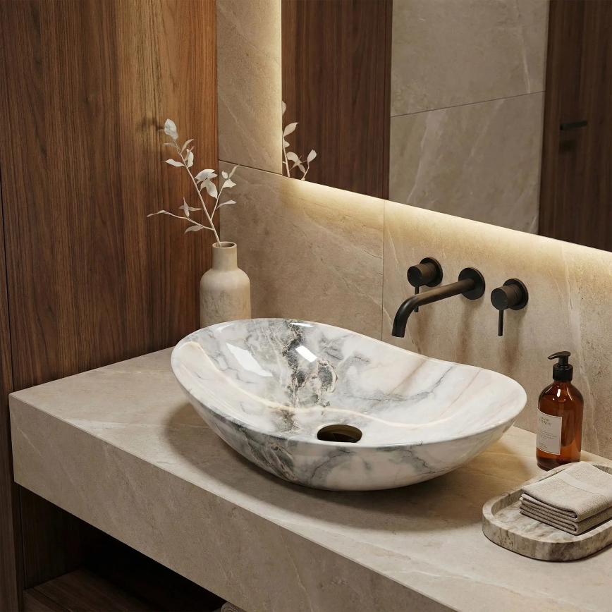REA-U8596 - Мивка за плот ROYAL 36x62,5 см керамика/бяла/сива/имитация на камък