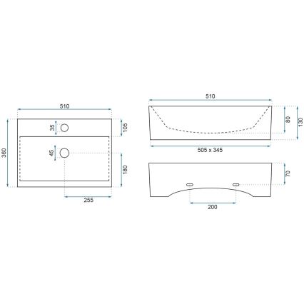 REA-U8701 - Мивка за плот BONITA 36x51 cm керамика/гланцово бяло