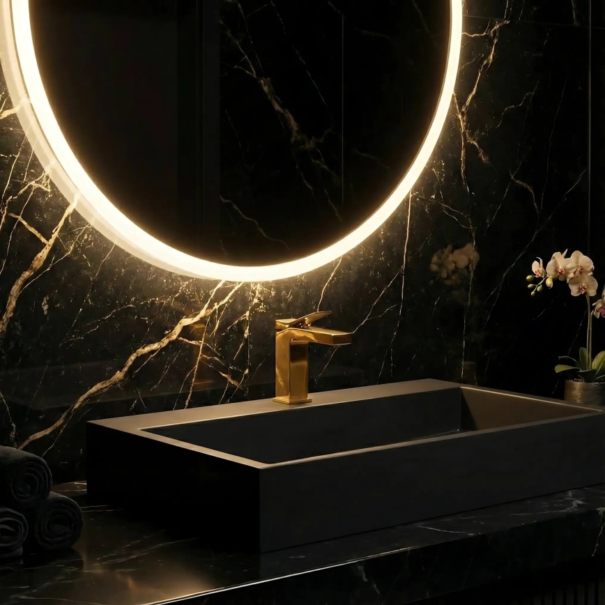 REA-U8779 - Умивалник за плот GOYA 37x60 см, конгломерат, матово черно покритие