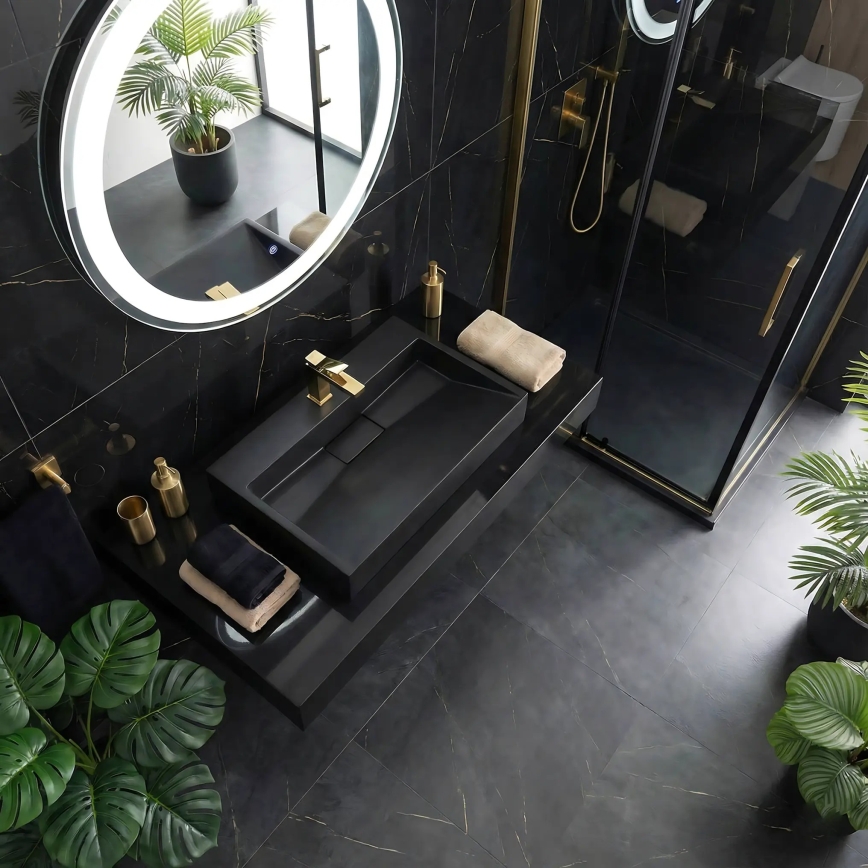 REA-U8779 - Умивалник за плот GOYA 37x60 см, конгломерат, матово черно покритие