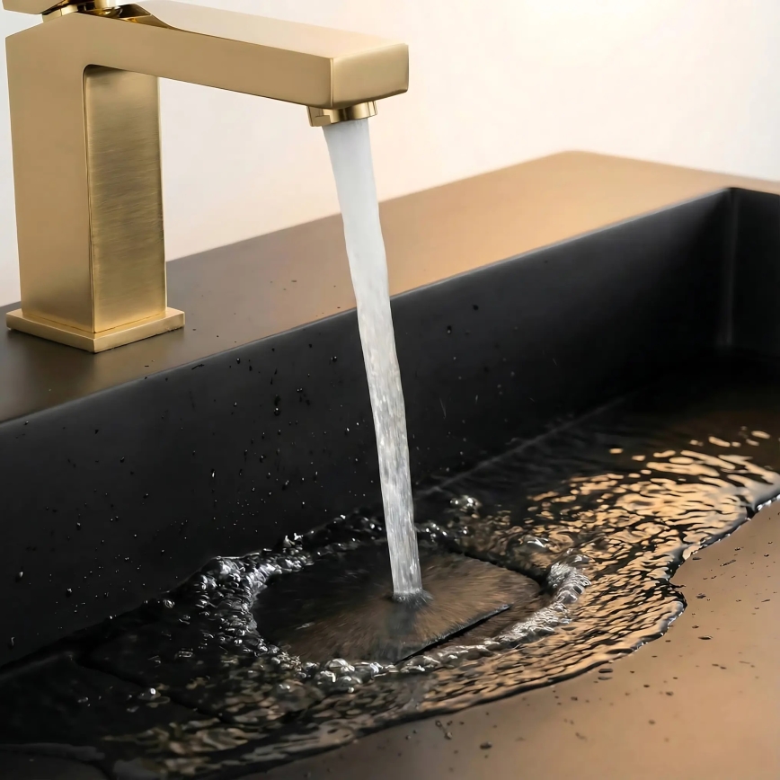 REA-U8779 - Умивалник за плот GOYA 37x60 см, конгломерат, матово черно покритие