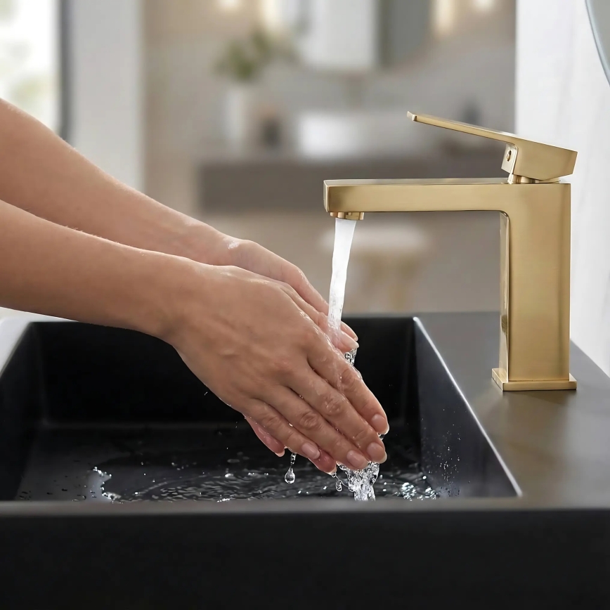 REA-U8779 - Умивалник за плот GOYA 37x60 см, конгломерат, матово черно покритие