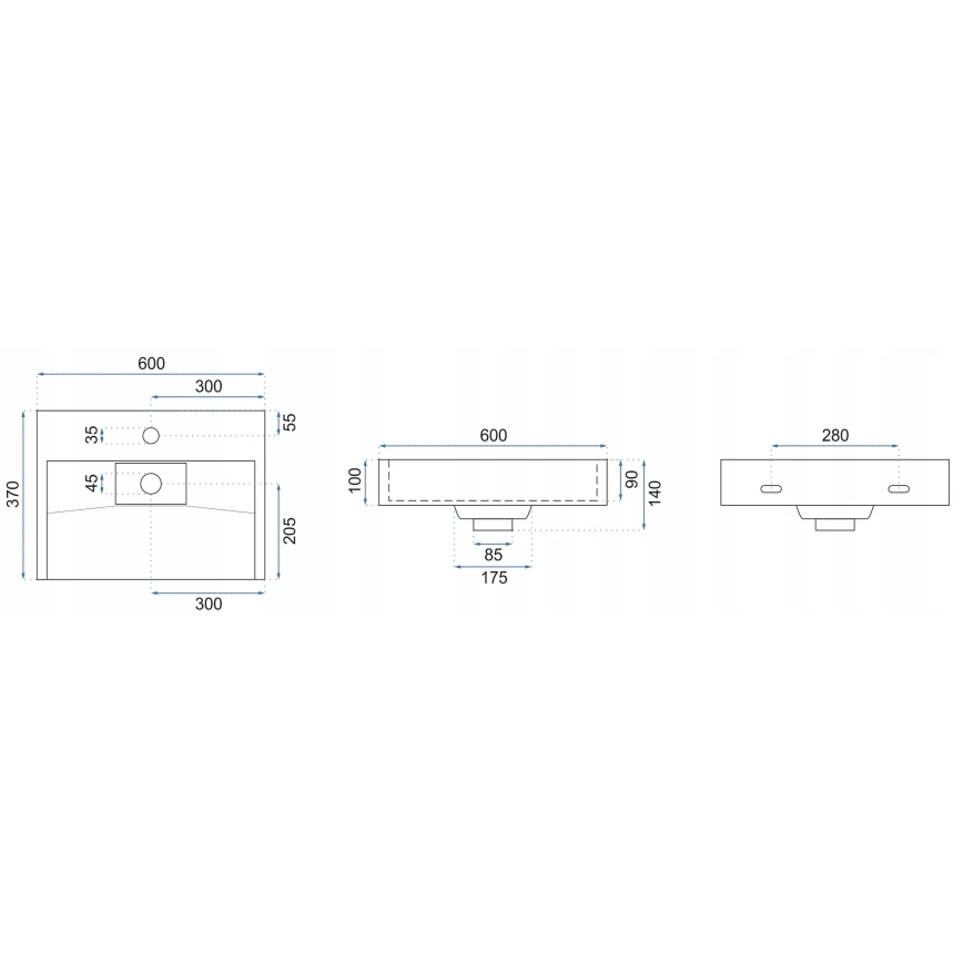 REA-U8779 - Умивалник за плот GOYA 37x60 см, конгломерат, матово черно покритие