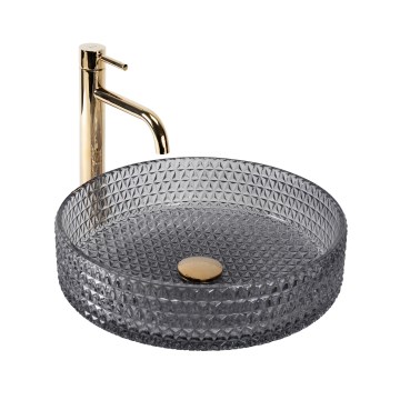 REA-U8880 - Мивка за плот CRISTAL Ø 39 см, стъкло/димно сиво