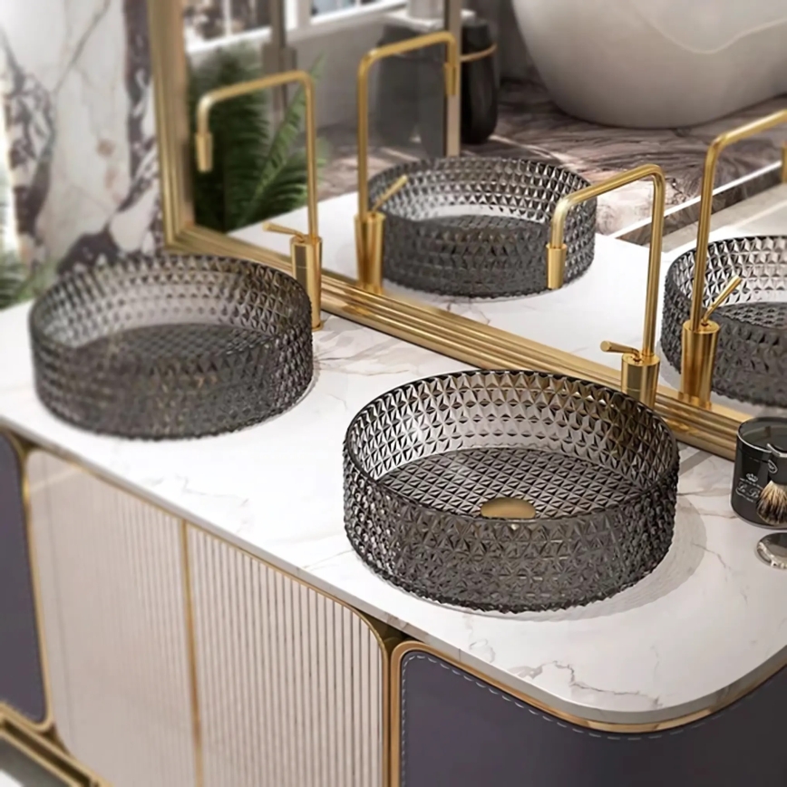 REA-U8880 - Мивка за плот CRISTAL Ø 39 см, стъкло/димно сиво