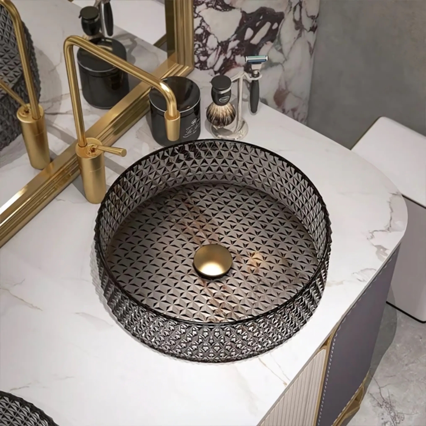 REA-U8880 - Мивка за плот CRISTAL Ø 39 см, стъкло/димно сиво
