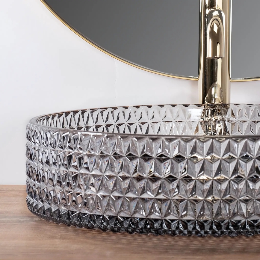 REA-U8880 - Мивка за плот CRISTAL Ø 39 см, стъкло/димно сиво