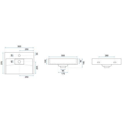 REA-U8900 - Мивка за плот GOYA 37x50 см конгломерат/матова бяла