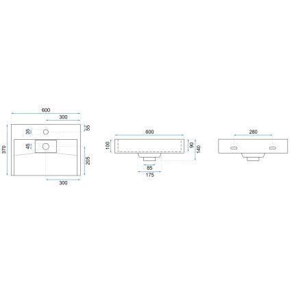 REA-U8901 - Мивка за плот GOYA 37x60 см матова бяла