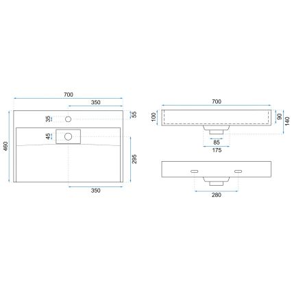 REA-U8902 - Мивка за плот GOYA 46x70 см композит/матово бяла
