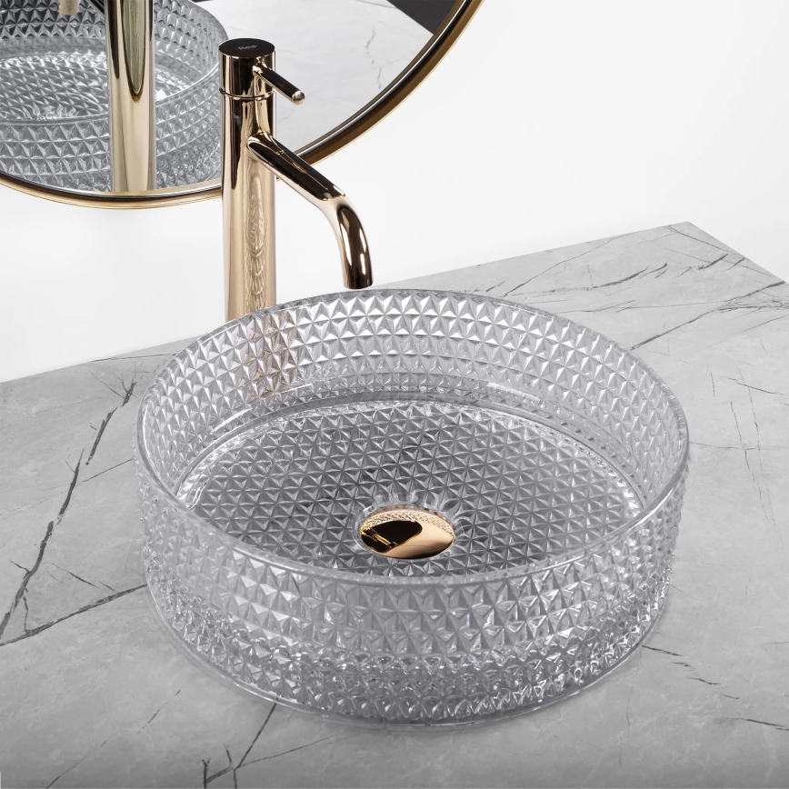 REA-U9615 - Мивка за плот CRISTAL, диаметър 35,5 см, стъкло/сиво