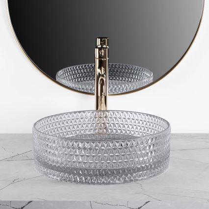 REA-U9615 - Мивка за плот CRISTAL, диаметър 35,5 см, стъкло/сиво